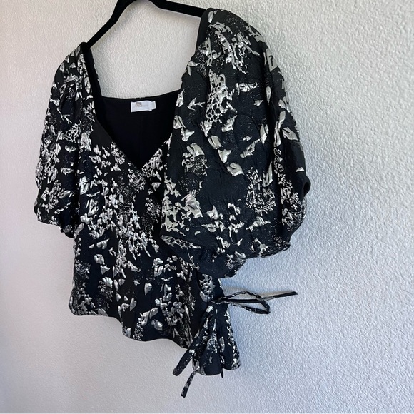 Jonathan Simkhai Taylor Wrap Top Metallic Black - Picture 3 of 10